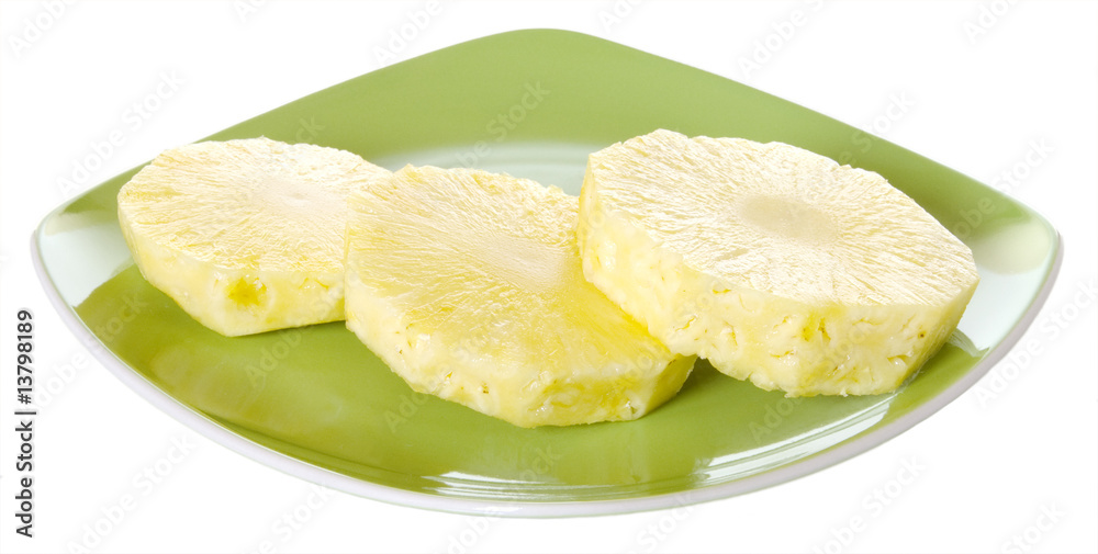 Pineapple Slices on Green Plate