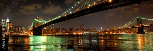 Panorama of Brooklyn and Manhattan Bridges at night