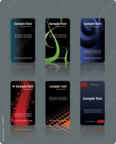 Collection of 6 different vertical dark business cards templates