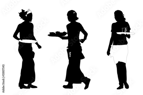 three busy waitresses, vector illustration