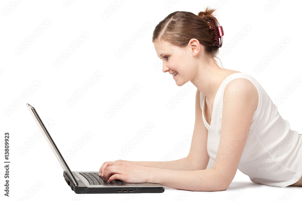 woman working with laptop on the floor woman working with laptop on the floor