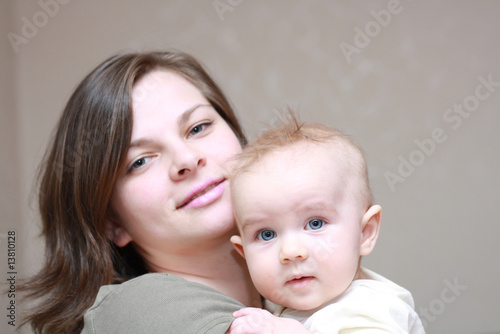 happy mother with a young baby