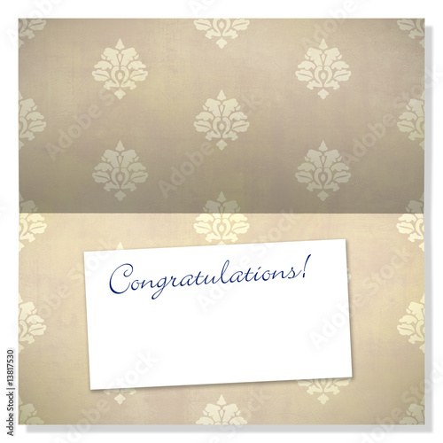 Celebration greeting card with damask pattern and label