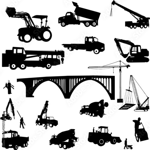 construction objects vector (crane - worker - building )