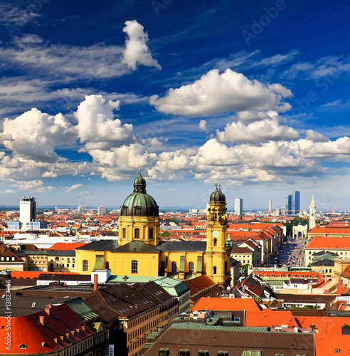 The aerial view of Munich city cente