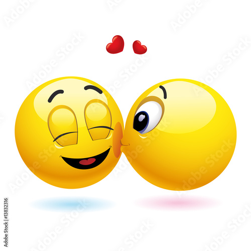 Smiling ball kissing another smiling ball