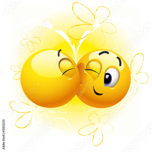 Smiling ball kissing another smiling ball
