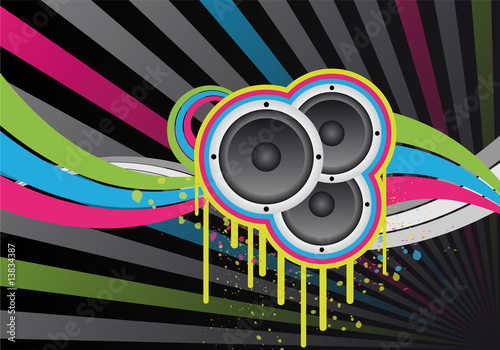 colourful music design with loudspeakers