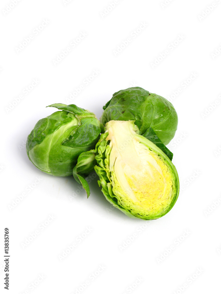 Fresh organic Brussels sprouts on white background Fresh organic Brussels sprouts on white background