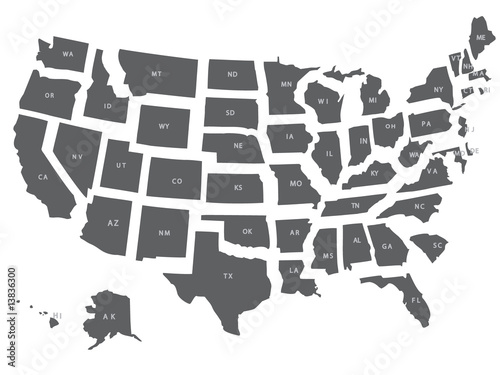 A vector map with all states in separate layers. photo