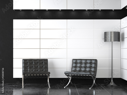 Photography interior design of modern black and white reception