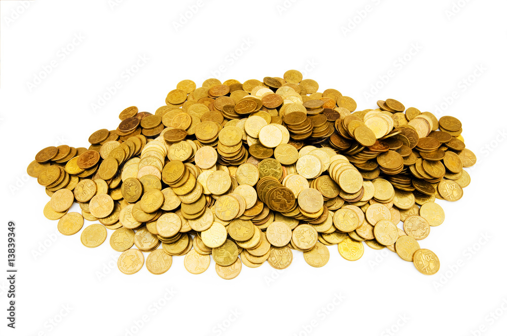 Pile of golden coins isolated on white Pile of golden coins isolated on white