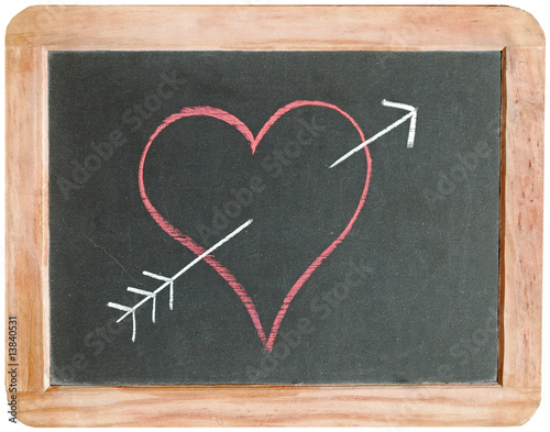 Heart pierced by Cupid's Arrow on Blackboard photo