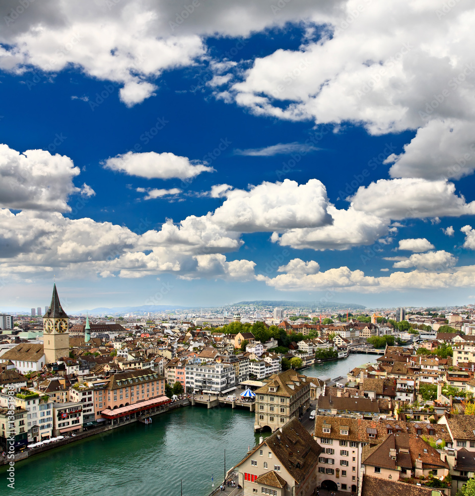 the aerial view of Zurich city