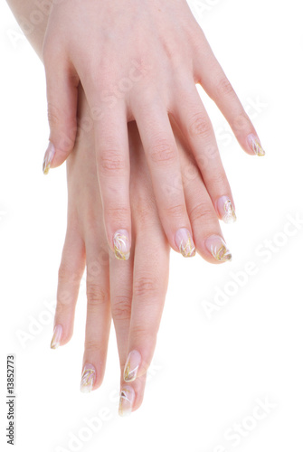 woman hands with manicure isolated on white background.