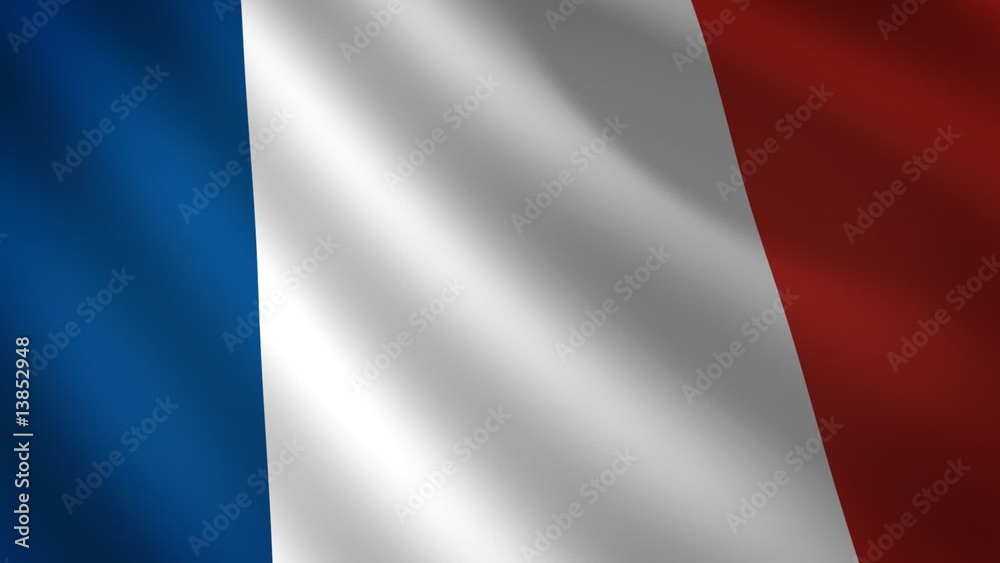 Bandera de Francia ondulante al viento. Bucle continuo