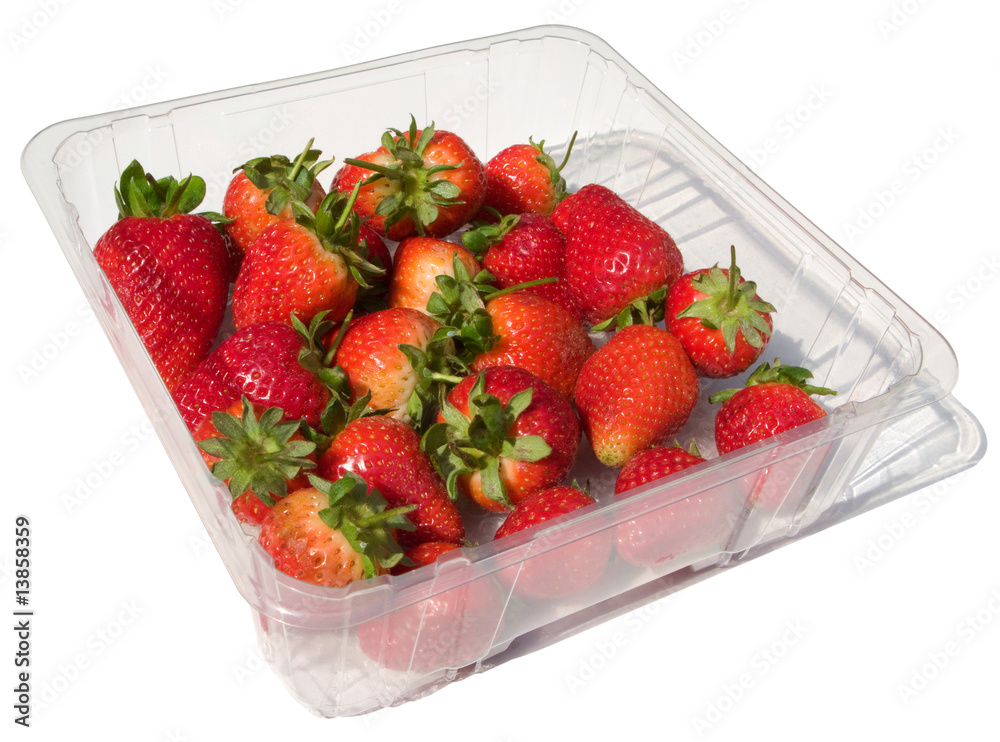 A punnet of fresh strawberries isolated on white. A punnet of fresh strawberries isolated on white.