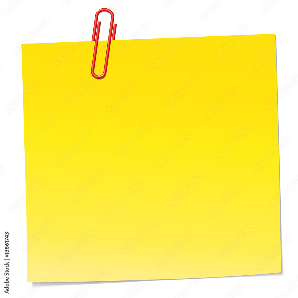 Yellow note and red paperclip Yellow note and red paperclip