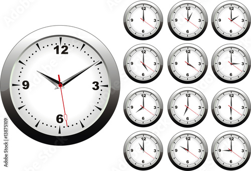 vector illustration of wall clock with 12 hours