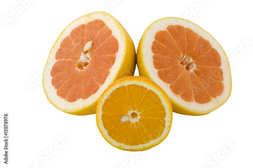 grop of halfs of grapefruit and orange