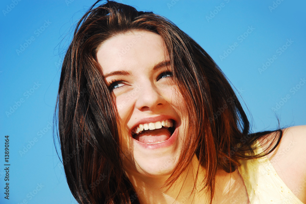 Woman Laughing in Field Woman Laughing in Field