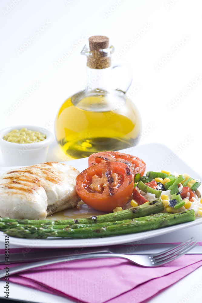 steak barbecued chicken with vegetables steak barbecued chicken with vegetables