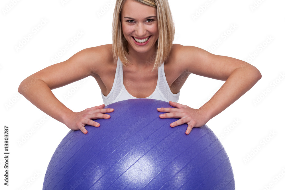 Fitness series - Blond woman with purple ball Fitness series - Blond woman with purple ball