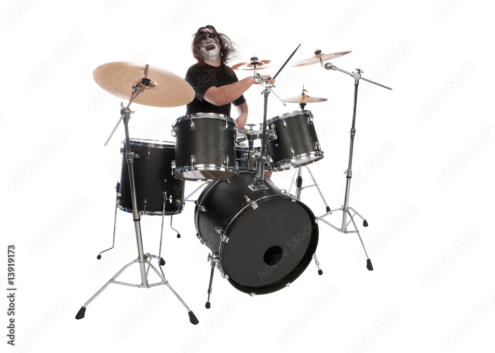 Fototapeta premium Screaming drummer with scenic makeup