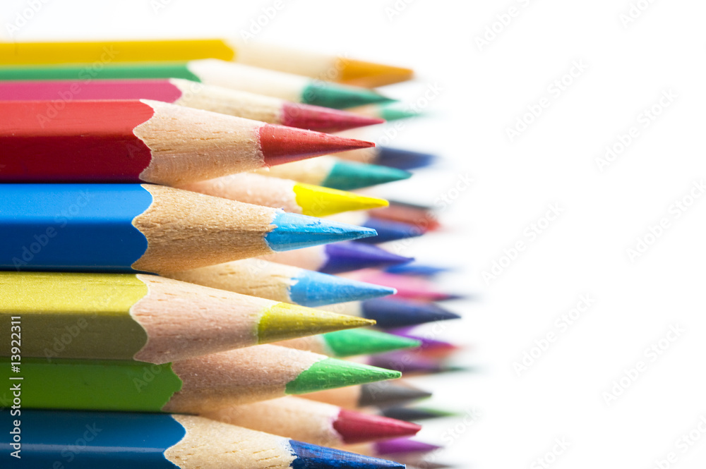Color pencils on white background