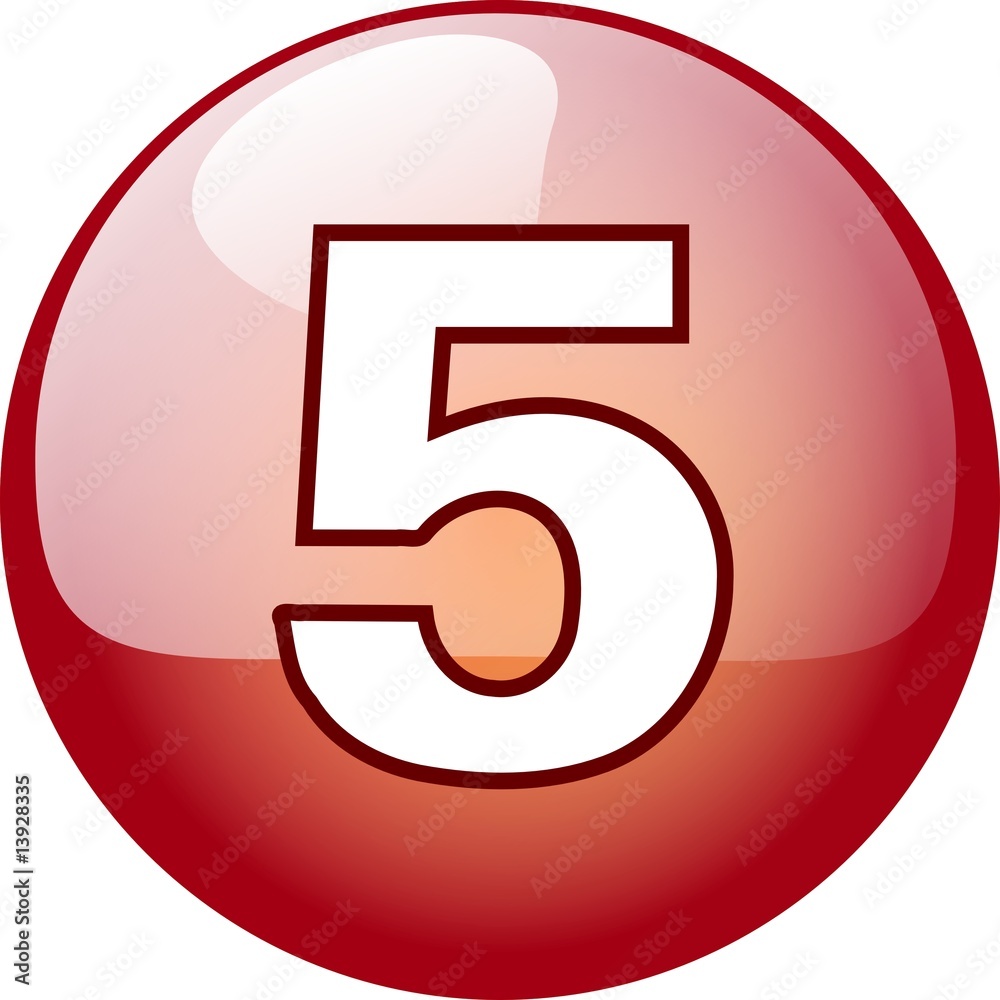 five number character button - red 3d five number character button - red 3d