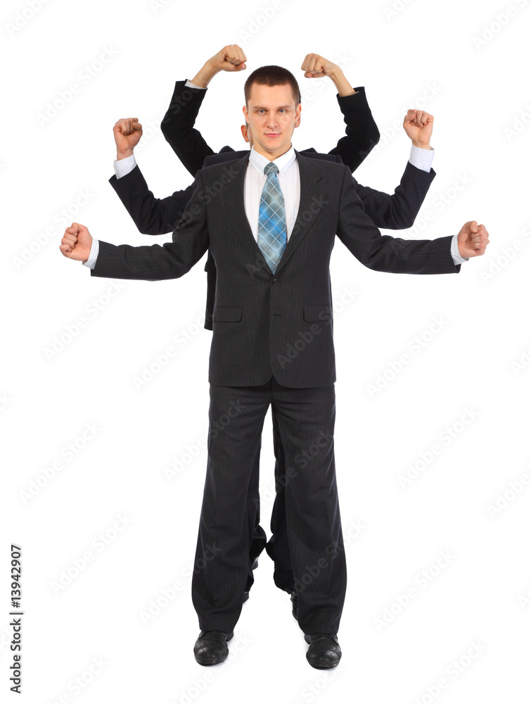 Young businessman with six fists full body Young businessman with six fists full body