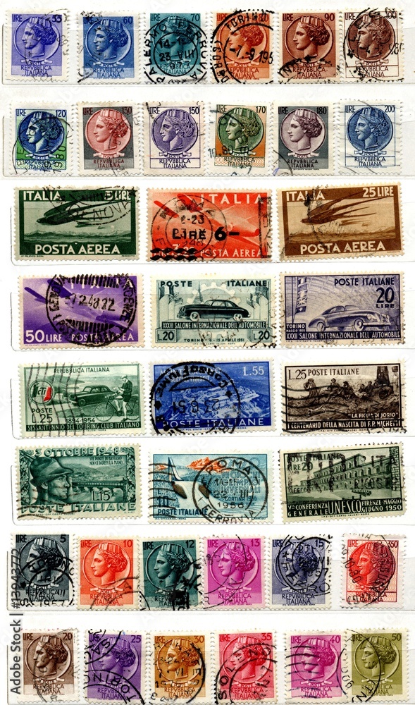 background of old italian stamps