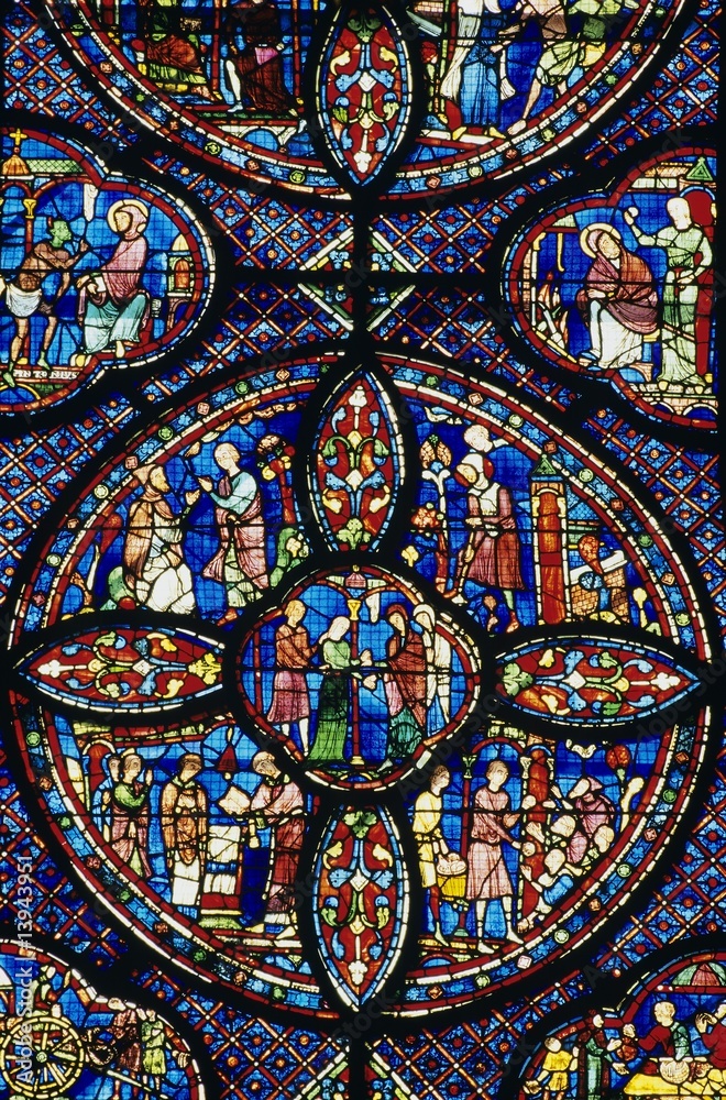 Stained glass window in Chartres Cathedral Stained glass window in Chartres Cathedral