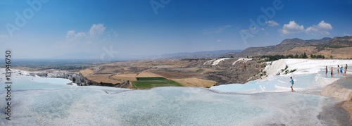 Travertine pools and terraces panorama, Pamukkale, Turkey