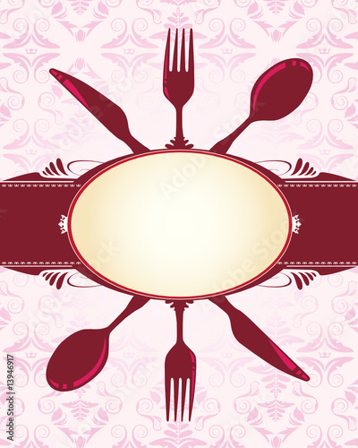 Knife, fork, spoon and banner with place for text