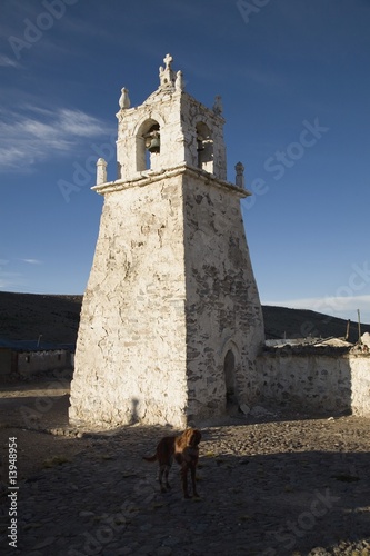 Bell tower in Guallatire, South America photo