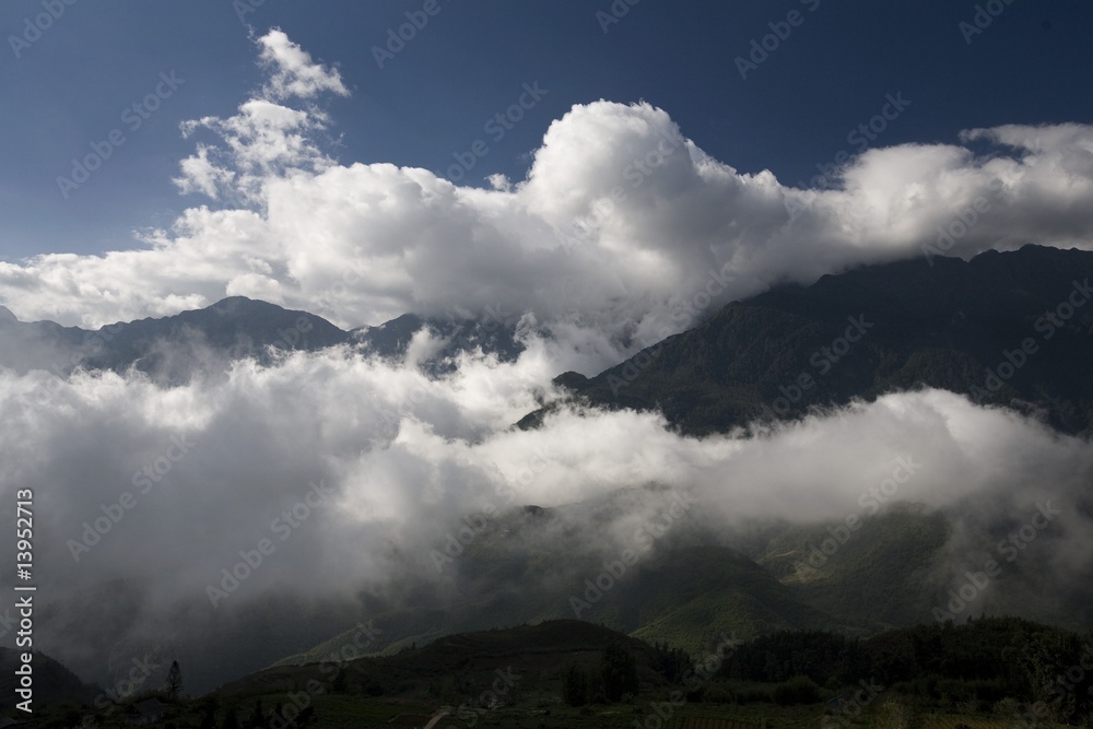 Dramatic clouds form in the mountains near Sapa, Vietnam