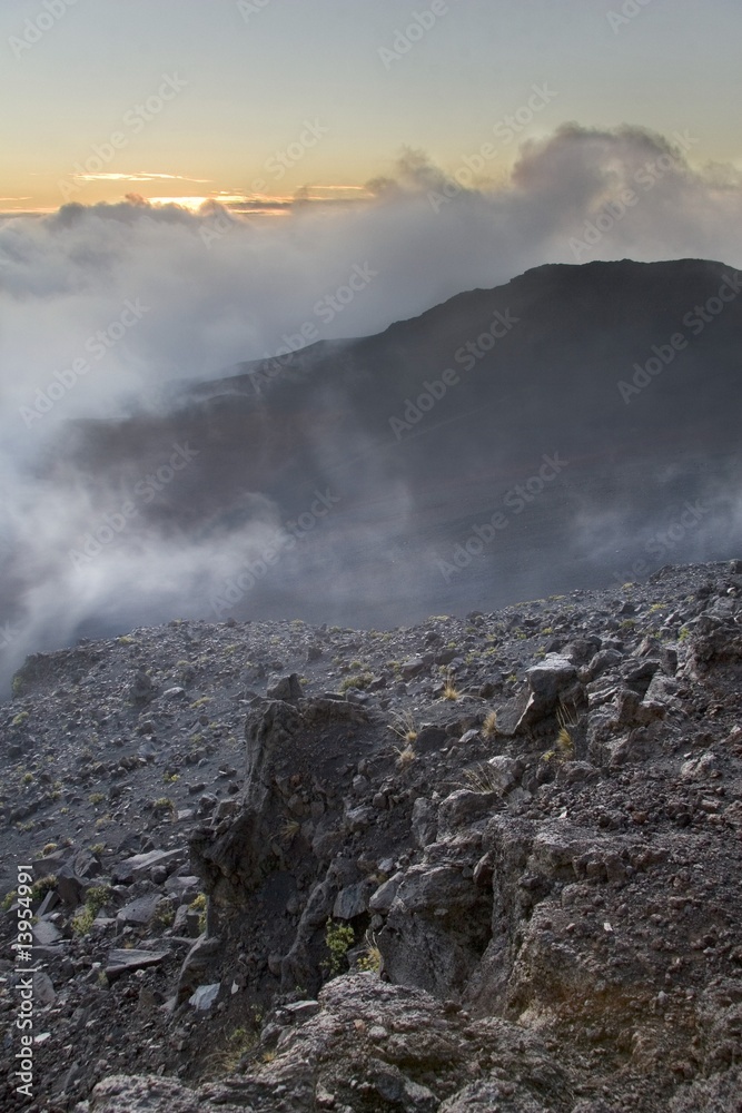Haleakala crater with smoke