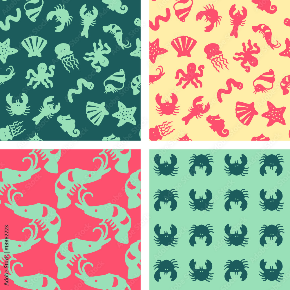 seamless patterns - coquillages & crustacés seamless patterns - coquillages & crustacés