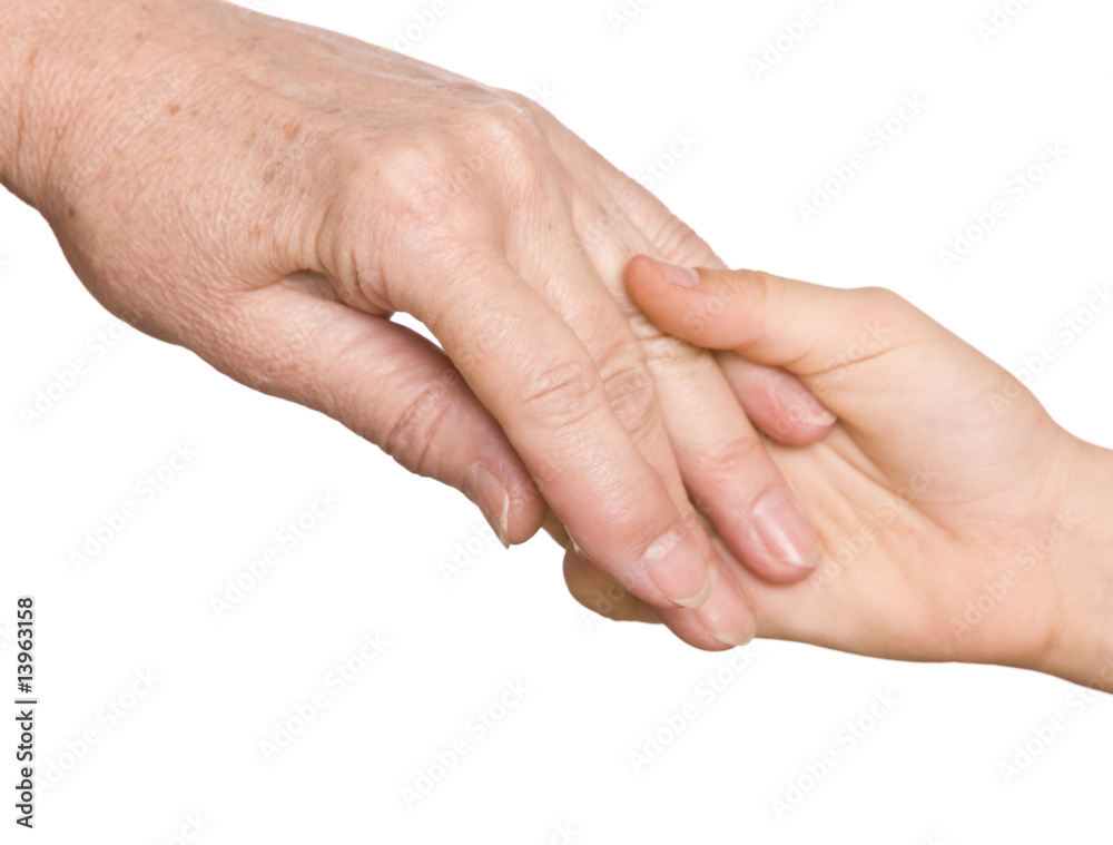 Grandmother and granddaughter hold hands. Grandmother and granddaughter hold hands.