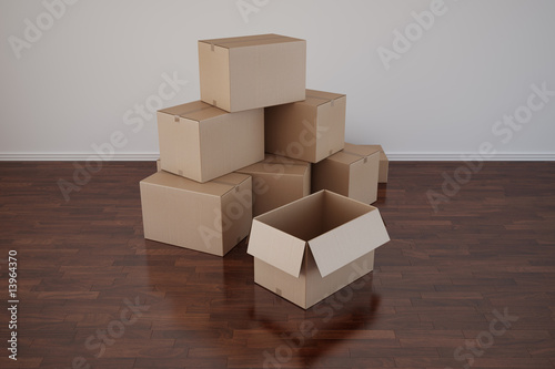 Cardboard boxes in empty ro...
