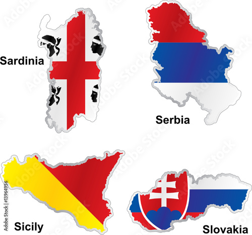isolated european flags in map shape