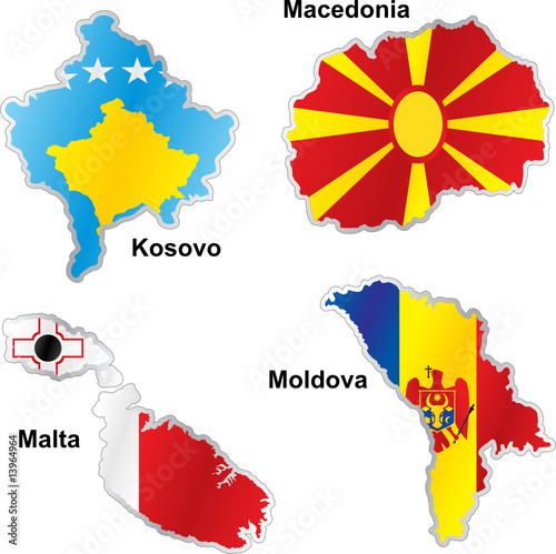 isolated european flags in map shape