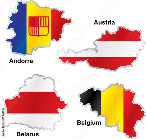 isolated european flags in map shape
