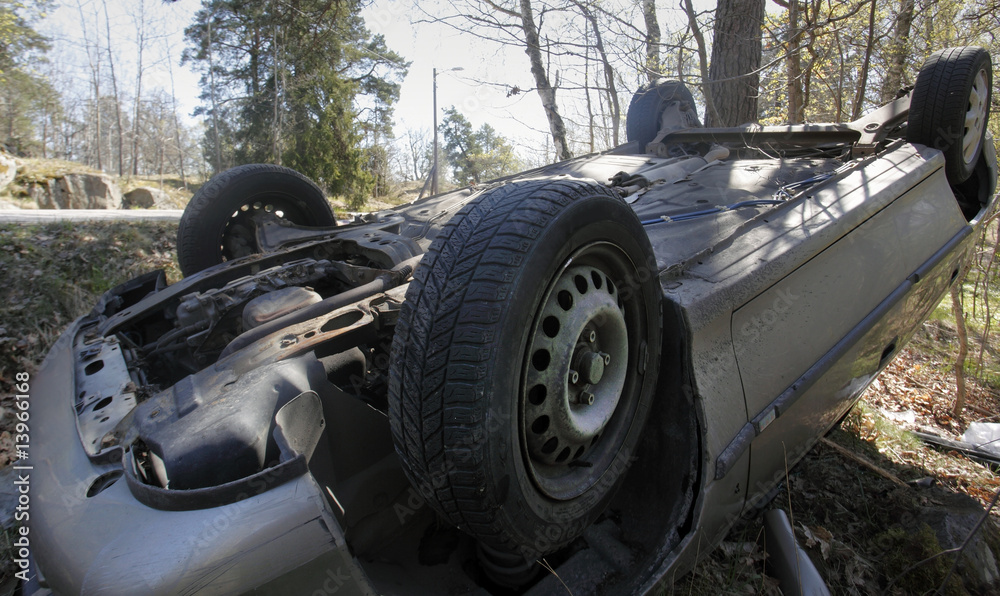 Overturned car Overturned car