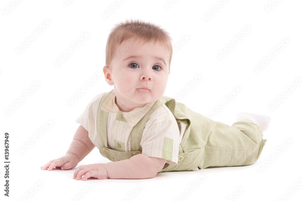 Portrait of adorable blue-eyes baby lying down Portrait of adorable blue-eyes baby lying down