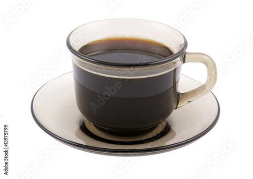 Glass cup of black coffee isolated on white