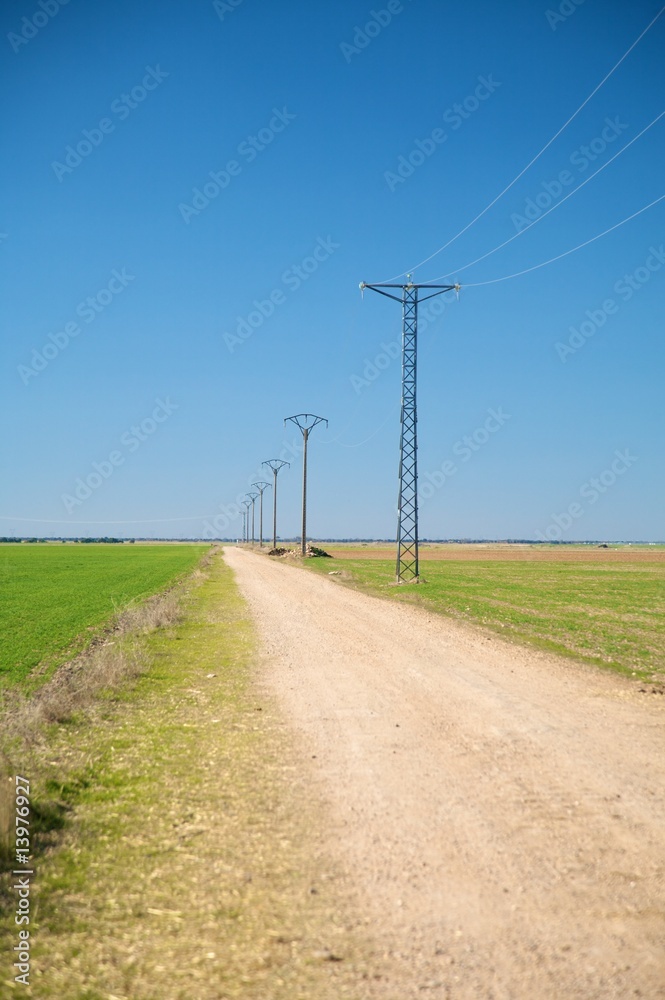 track with electric towers