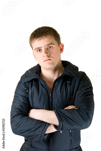 man in down-padded coat