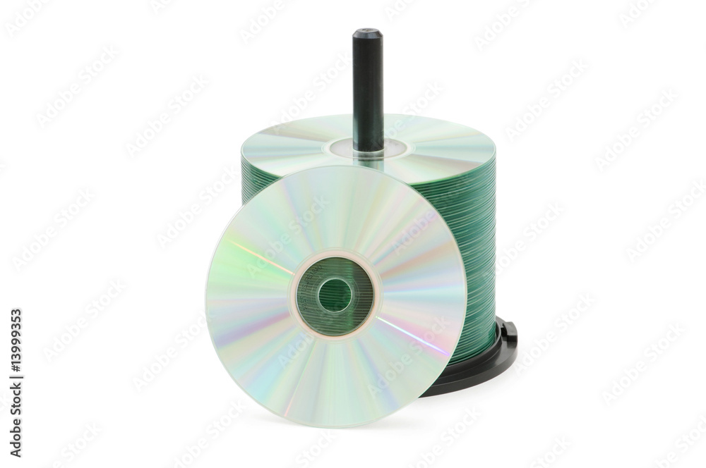 Spindle of cd disks isolated on white Spindle of cd disks isolated on white